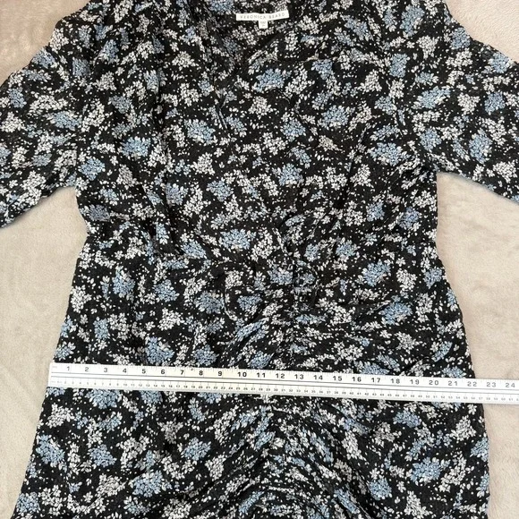Veronica Beard Sean Wrap Dress Womens 20 Black Ditsy Floral Silk Ruched Ruffle - Picture 12 of 14
